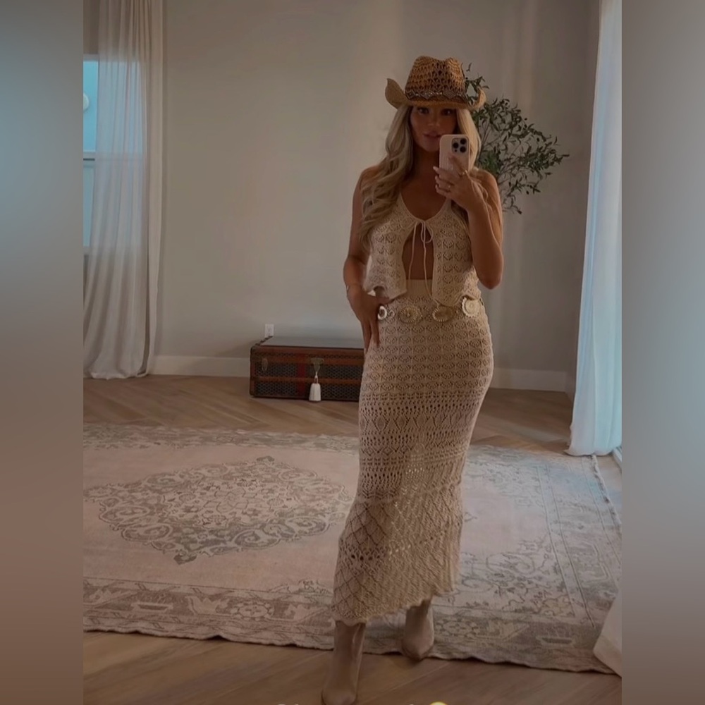 Vici Goddess Crochet Two Piece Set